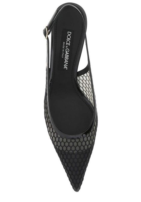 Décolleté a punta in pelle di vitello nera con dettaglio a rete DOLCE & GABBANA | CG0632-AG8838B956
